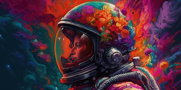 Astronauta w przestrzeni kosmicznej Kolorowa ilustracja na czarnym tle nadaje się do Tshirts poste