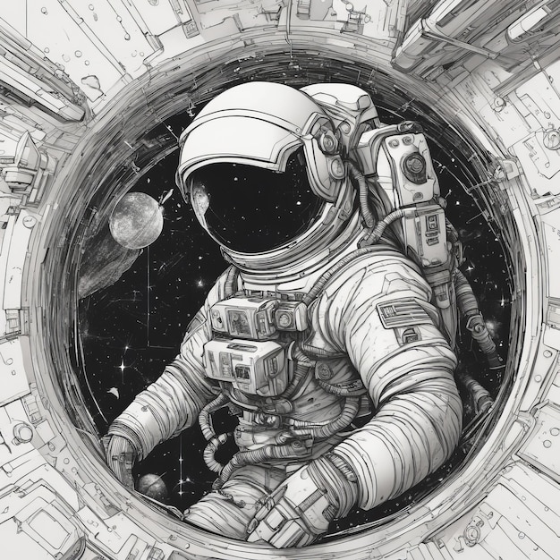 Astronauta w przestrzeni kosmicznej ręcznie narysowany szkic ilustracja ilustracji wektorowej ręcznie narysowany szkic