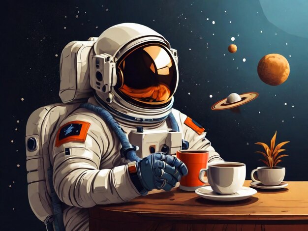 Astronauta z filiżanką kawy w ręku Ilustracja wektorowa