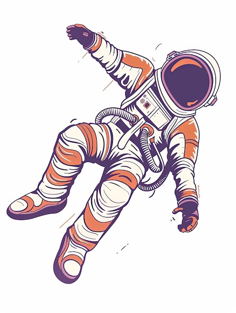 Astronauta z kreskówki pływa w kosmosie.