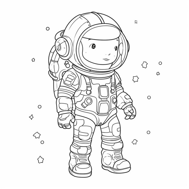 astronauta z kreskówki w garniturze kosmicznym z gwiazdami i plecakiem