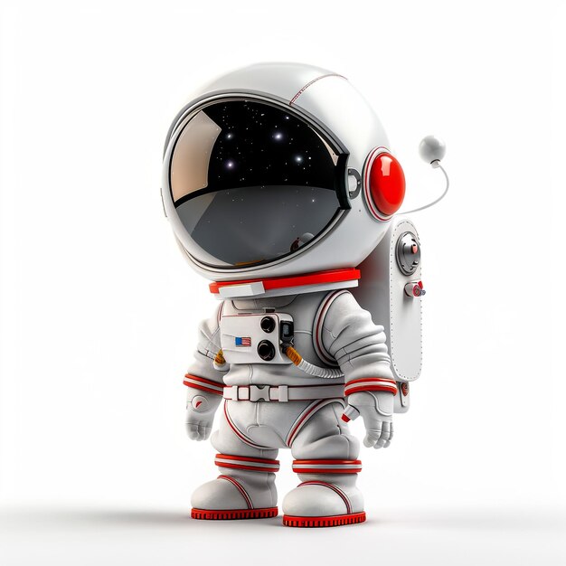 Astronauta z walizką 3D ilustracja kombinezonu kosmicznego z postacią mężczyznę trzymającym dużą walizkę izolowaną na białym tle studia