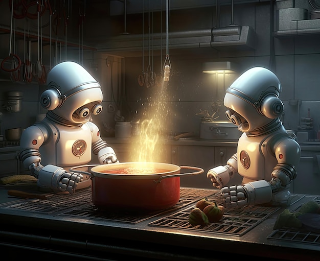 Asystent robota w kuchni przygotowuje jedzenie