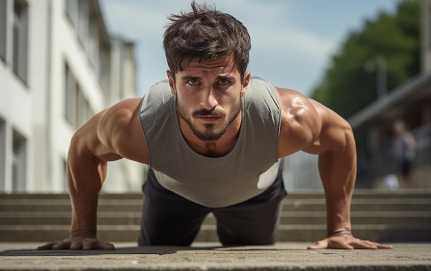 Athletic Guy39s PushUp Workout w przyrodzie Generatywna sztuczna inteligencja