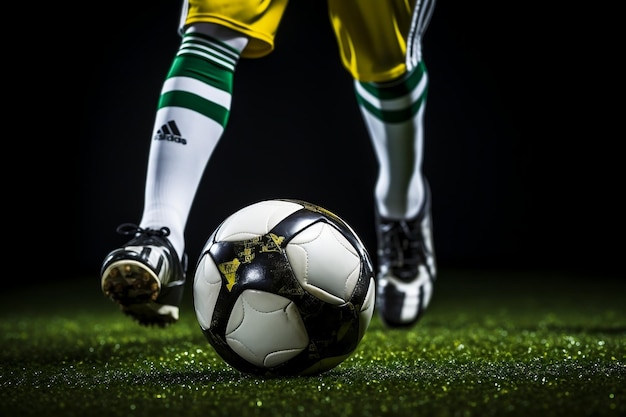 Atletyczna Precyzja Piłka nożna i piłkarz stopy w górę blisko Generative Ai
