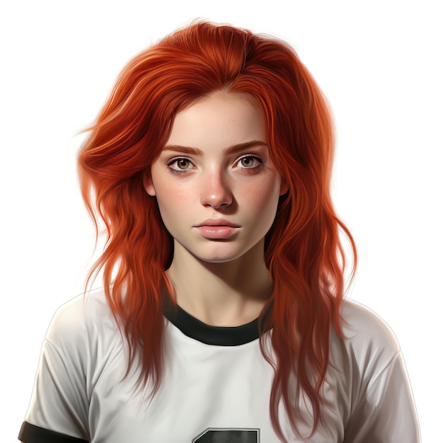 Atletyczny urok cyfrowy portret 16-letniej piłkarki z ognistym czerwonym włosem