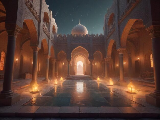 Atmosfera Ramadanu Piękny meczet LowPoly w kinematograficznej chwale generowany przez AI