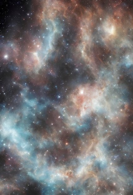 Atmosferyczna kolorowa mgławica i jasne gwiazdy w głębokiej przestrzeni.