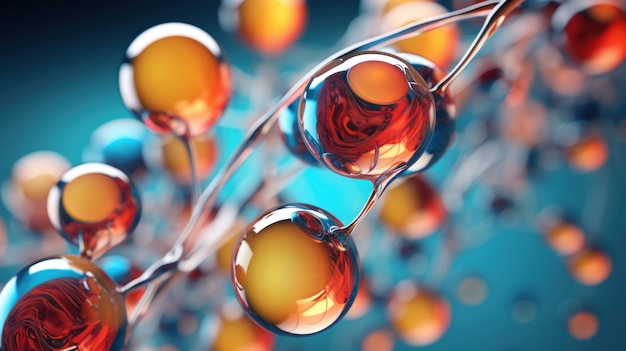 Zdjęcie atomy i cząsteczki kolorowe kule w ruchu geometria futurystyczna abstrakcyjne tło nauka lub tło medyczne pojęcie nauki chemia medycyna sieci technologiczne kopiuj przestrzeń