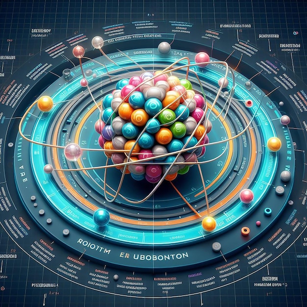 Zdjęcie atomy i orbita atomowa z protonami