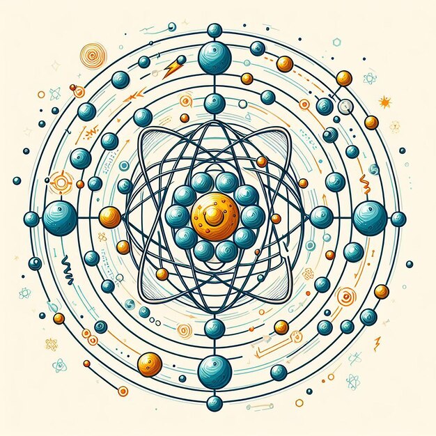 Atomy i orbita atomowa z protonami