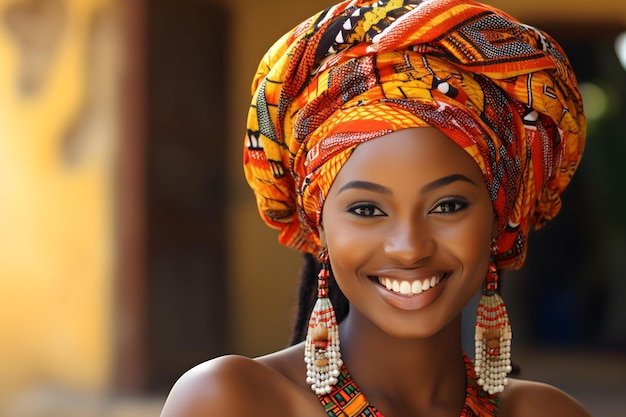 Atrakcyjna afrykańska kobieta promieniuje uśmiechem Koncepcja Portretów Piękności Promienny Uśmiech Afrykańska Kobieta Pozytywne Wibracje