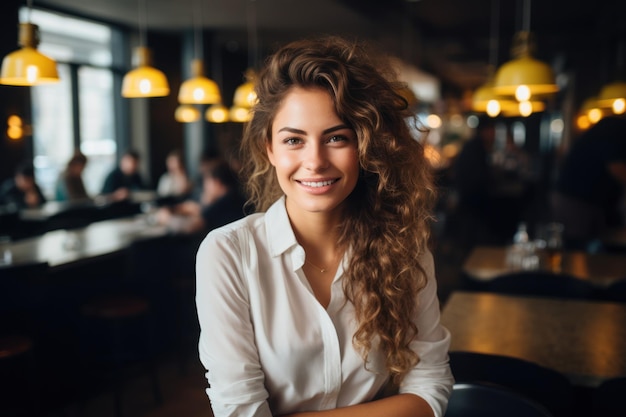 atrakcyjna biznesowa kobieta uśmiecha się w restauracji