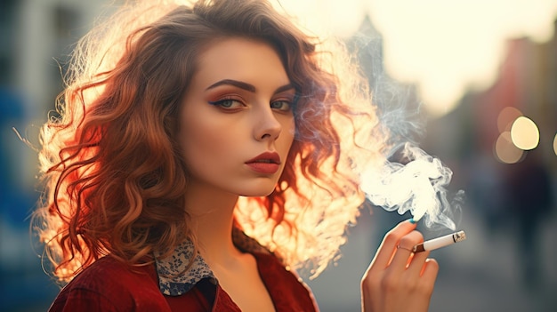 Atrakcyjna i piękna kobieta pali