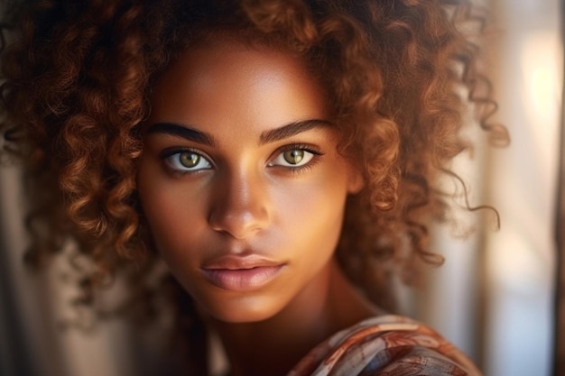Atrakcyjna kobieta kręcone czarny model afrykańskie włosy skóra portret ładna osoba afro zbliżenie młoda dama kobiece piękno twarz dorosły