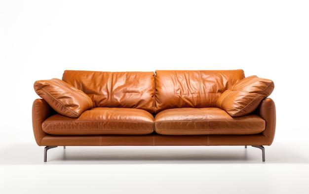 Atrakcyjna, wygodna, nowoczesna i elegancka skórzana kanapa na białym lub przejrzystym tle PNG