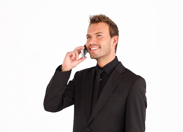 Atrakcyjny biznesmen na telefonie