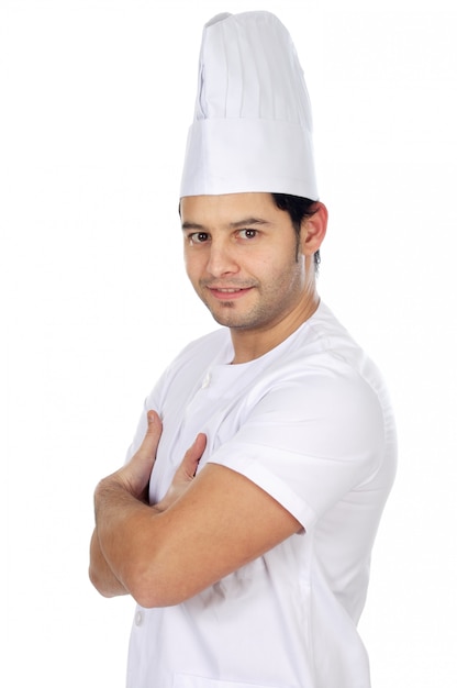 Atrakcyjny kucharz nad białym tyłem