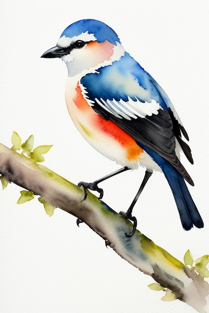 Atrament akwarelowy styl kolorowy ptak zwierzęca tapeta tło ilustracja stojąca na gałęzi