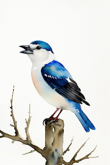 Zdjęcie atrament akwarelowy styl kolorowy ptak zwierzęca tapeta tło ilustracja stojąca na gałęzi