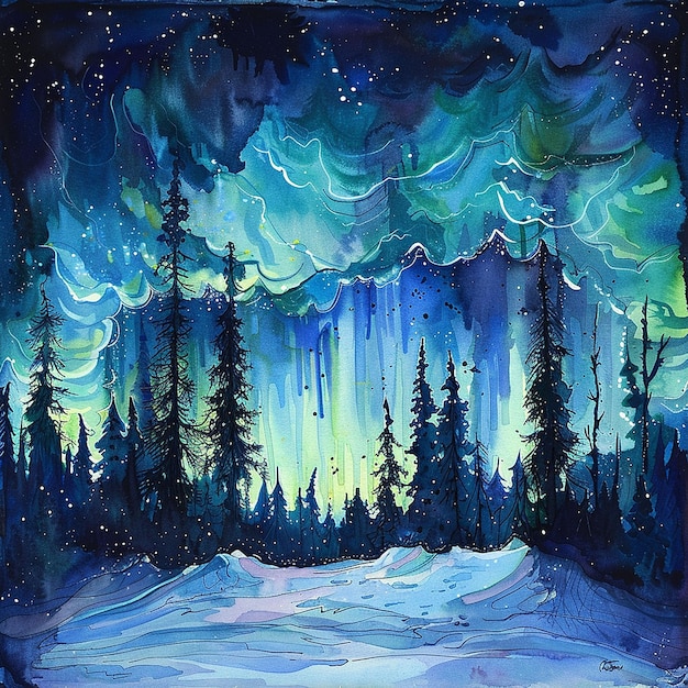 Aurora Borealis nad jeziorem Tranquil Forest