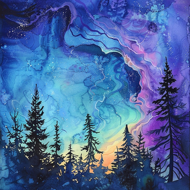 Aurora Borealis nad jeziorem Tranquil Forest