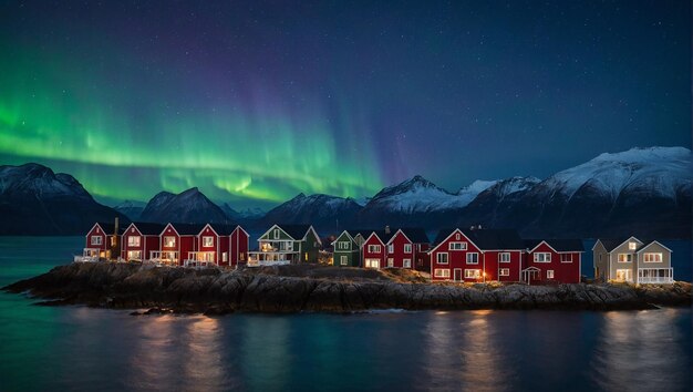 Aurora borealis nad wioską Aurora borealis над деревней