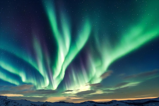 Aurora Borealis Northern Lights zorza polarna realistyczna ilustracja 2D na tle nocnego nieba