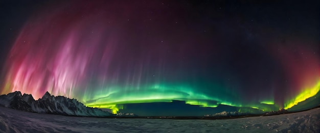 Aurora Borealis panoramiczna tapeta krajobrazowa nocnego nieba