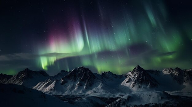Aurora Borealis tańcząca nad pasmem górskim