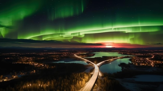 Aurora borealis zorza polarna z anteny drogowej Generacyjna sztuczna inteligencja