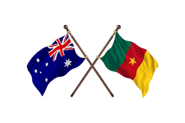 Australia kontra Kamerun Flagi w tle