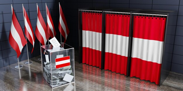 Austria kabiny wyborcze i skrzynki wyborcze koncepcja wyborów ilustracja 3D