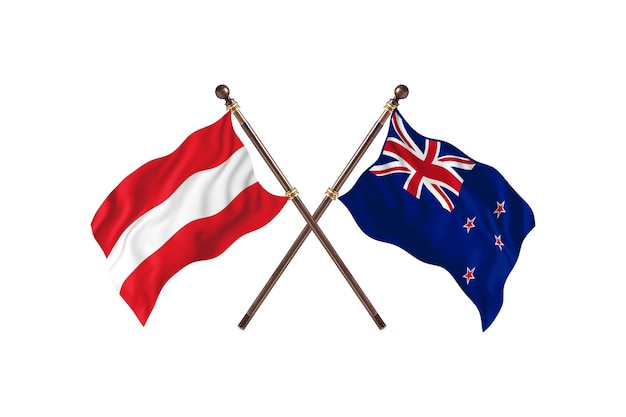 Austria kontra Nowa Zelandia Flagi dwóch krajów w tle