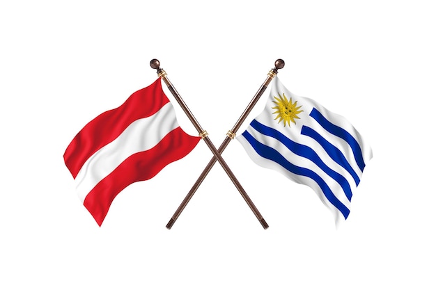 Austria kontra Urugwaj Flagi dwóch krajów w tle