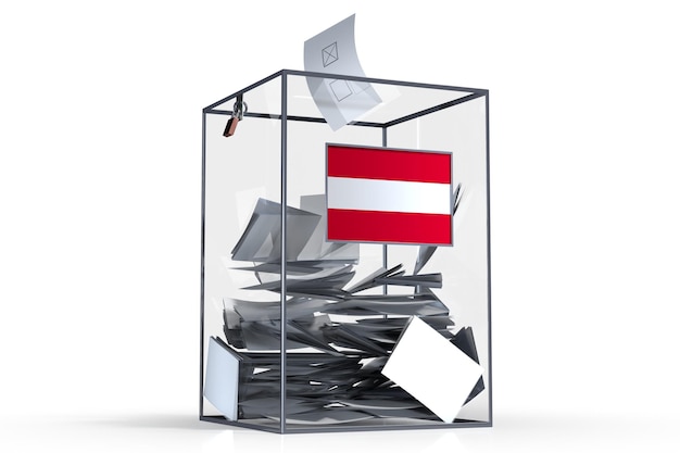 Austriacka urna wyborcza z głosami i ilustracją 3D koncepcji wyborów do flagi narodowej