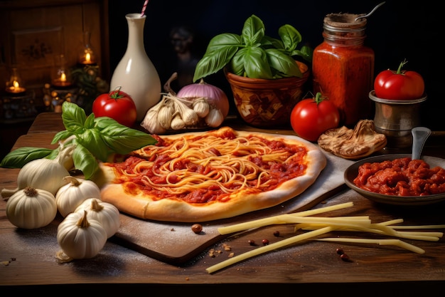 Autentyczna włoska pizza i makaron Zdjęcia włoska pizza Zdjęcie fotograficzne