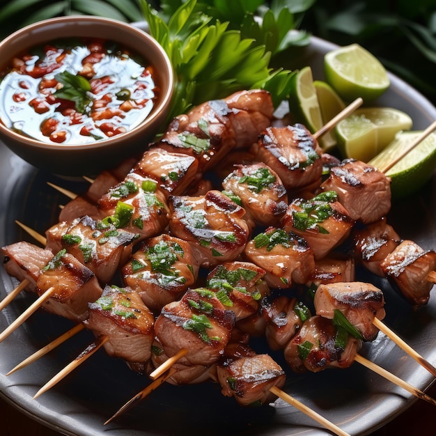 Zdjęcie autentyczny tajlandzki smak ultra hd grilled pork skewers stock image