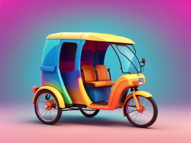 Auto Rickshaw Bajaj TukTuk renderowanie 3D na kolorowym tle gradientowym