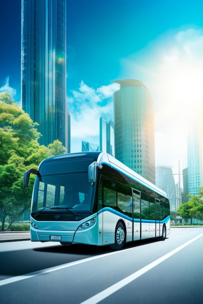 Autobus elektryczny w mieście generujący sztuczną inteligencję