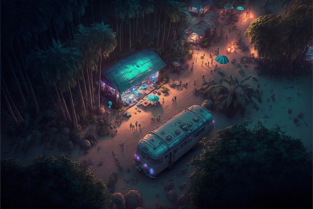 Autobus jadący drogą obok lasu generatywnego ai