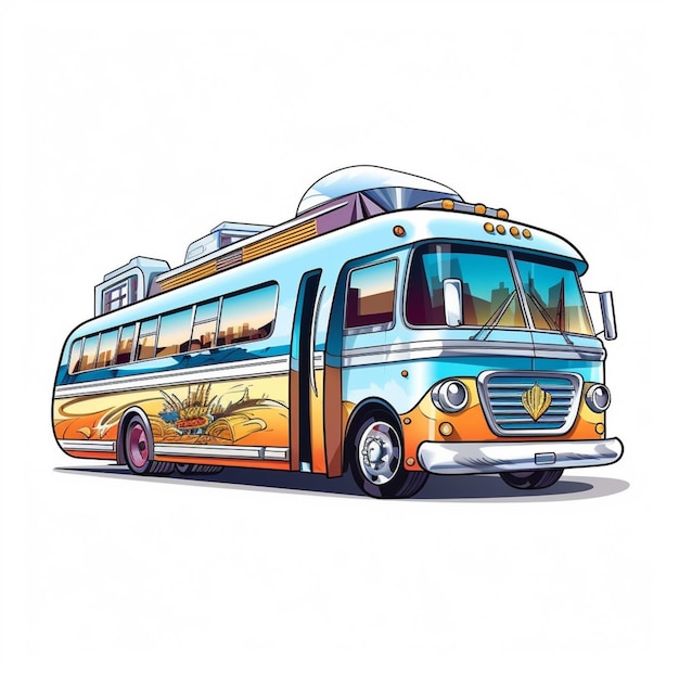 Autobus z kolorowym napisem „autobus jest pomalowany”.