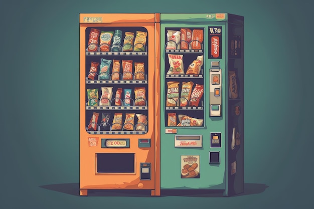 Automat sprzedający, który ma automat sprzedający z mnóstwem przekąsek.