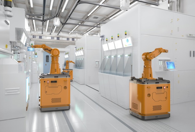 Automatyczna produkcja półprzewodników z ramionami robotów w fabryce
