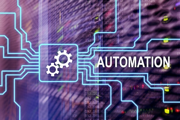 Zdjęcie automatyzacja biznesu proces i innowacyjna technologia w produkcji koncepcja internetu i technologii na tle serwerowni