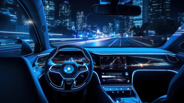 Autonomiczna jazda samochodem po drodze Samojezdny samochód z technologią motoryzacyjną Sensor Scan