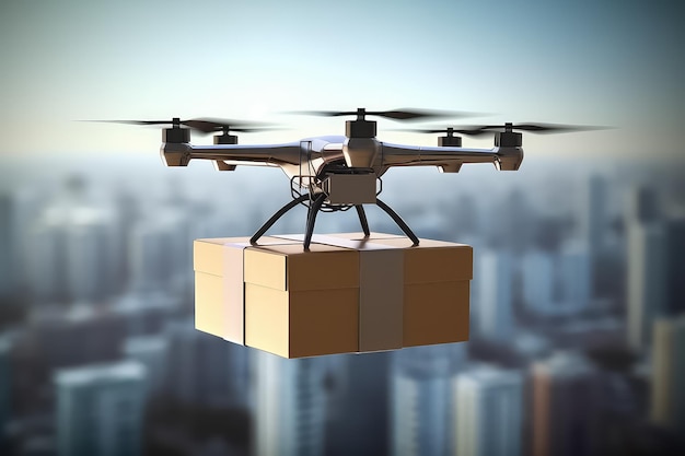 Zdjęcie autonomous drone delivery bezzałogowy statek powietrzny służący do transportu paczek ai