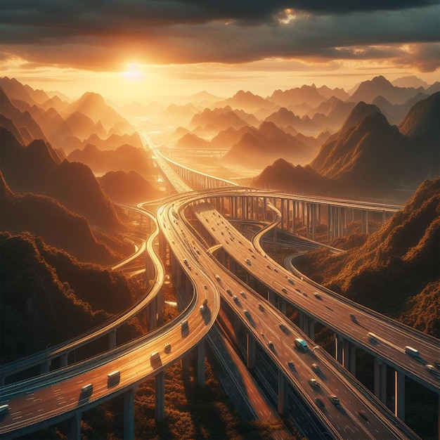 Autostrada przy zachodzie słońca