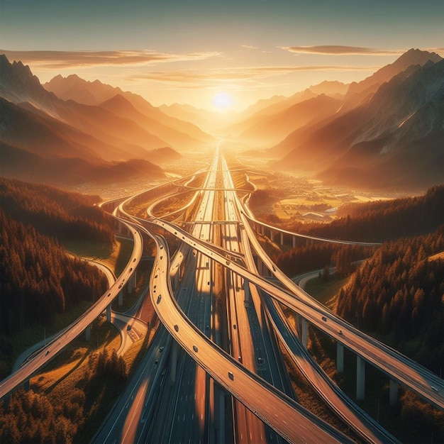 Zdjęcie autostrada przy zachodzie słońca
