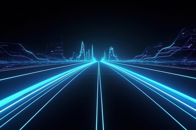 Autostrada w stylu futurystycznym z niebieskim światłem neonowym Ai generatywnym